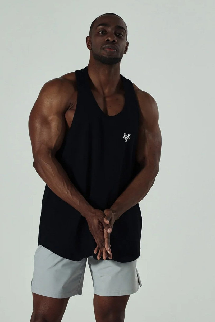 HDEX Baju Korea Olahraga Back Slogan Balance Sleeveless Shirt Black Pria Fitness