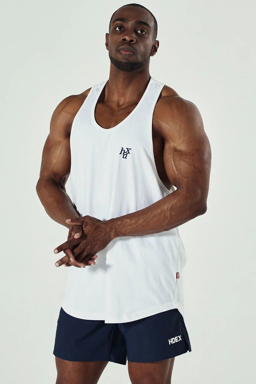 HDEX Baju Korea Olahraga Back Slogan Balance Sleeveless Shirt White Pria Fitness