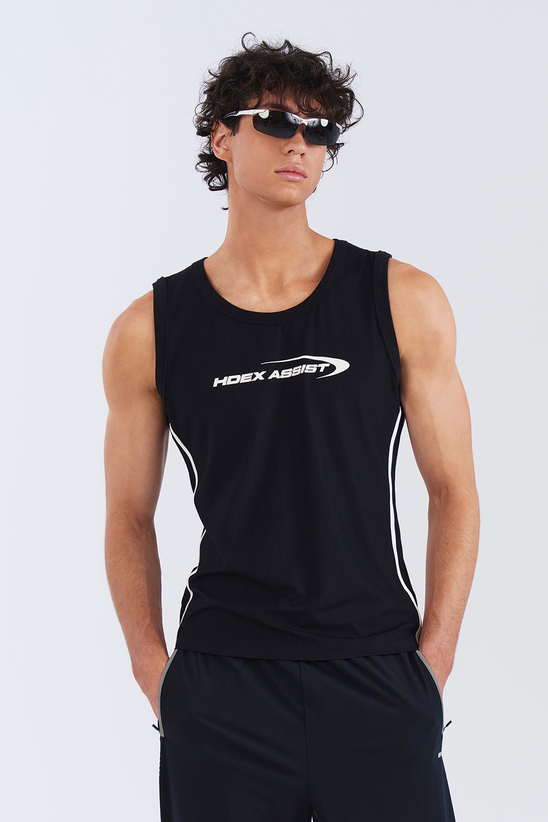 HDEX Baju Korea Olahraga Assist Contrast Tank Black Pria Fitness