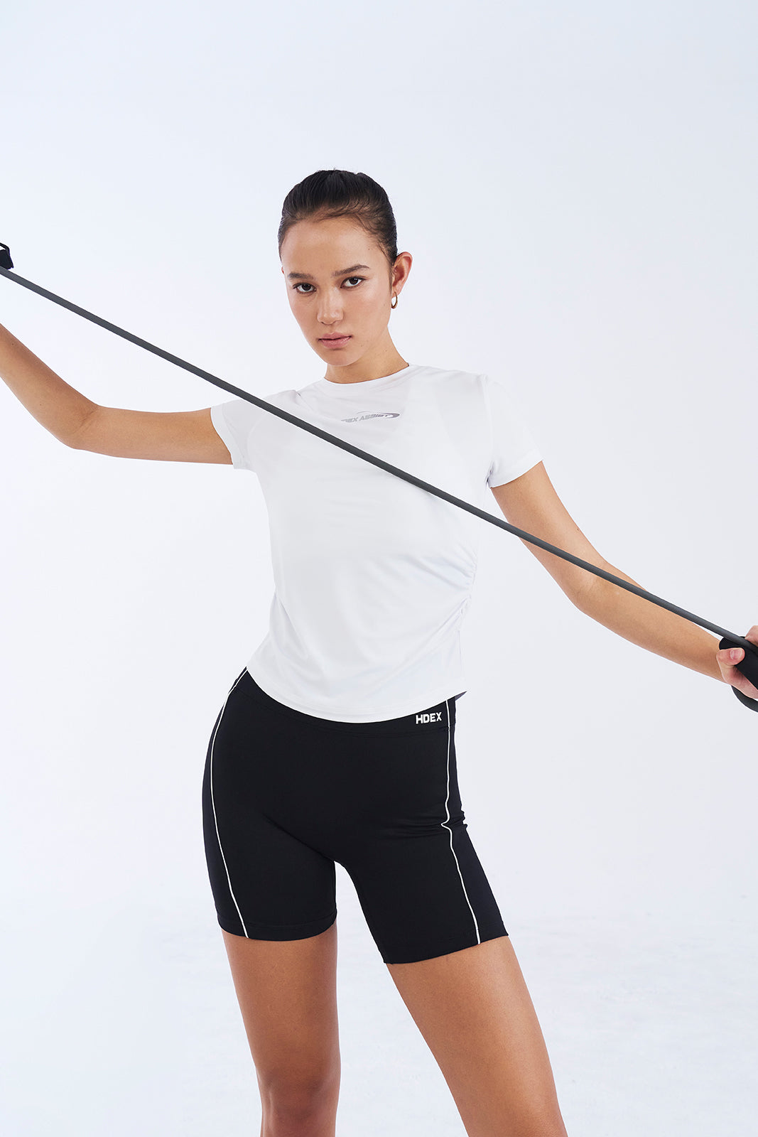 HDEX Baju Korea Olahraga Womens Assist Shirring Short Sleeve White Wanita Fitness