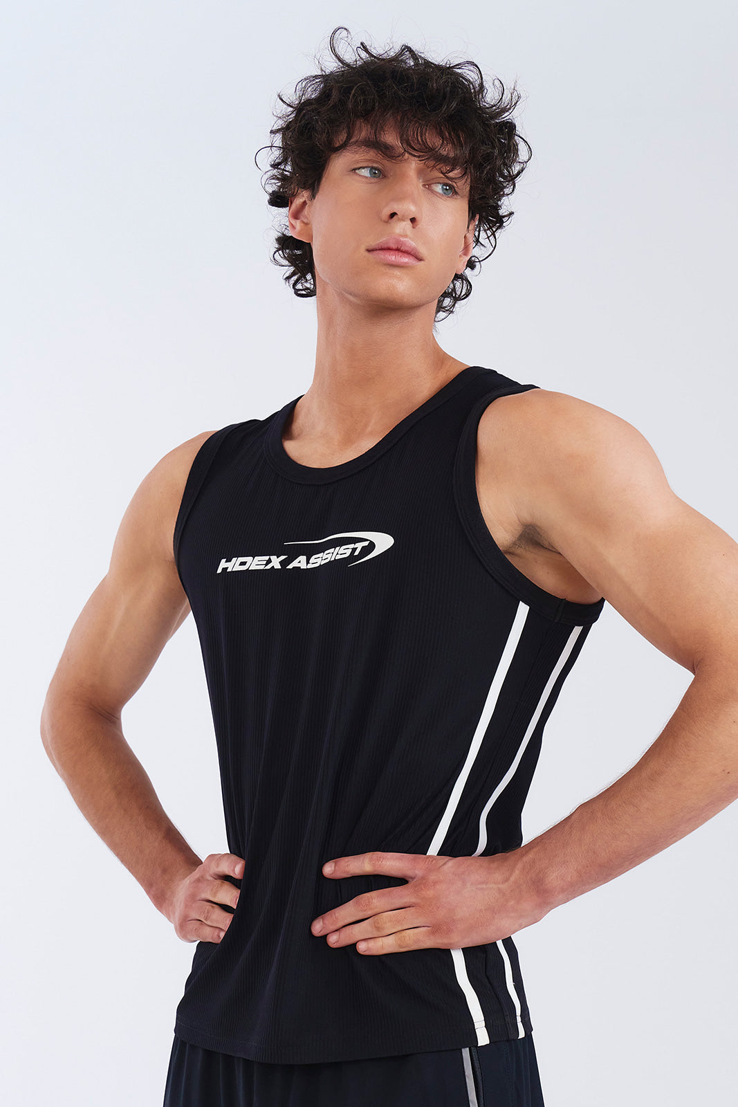 HDEX Baju Korea Olahraga Assist Contrast Tank Black Pria Fitness