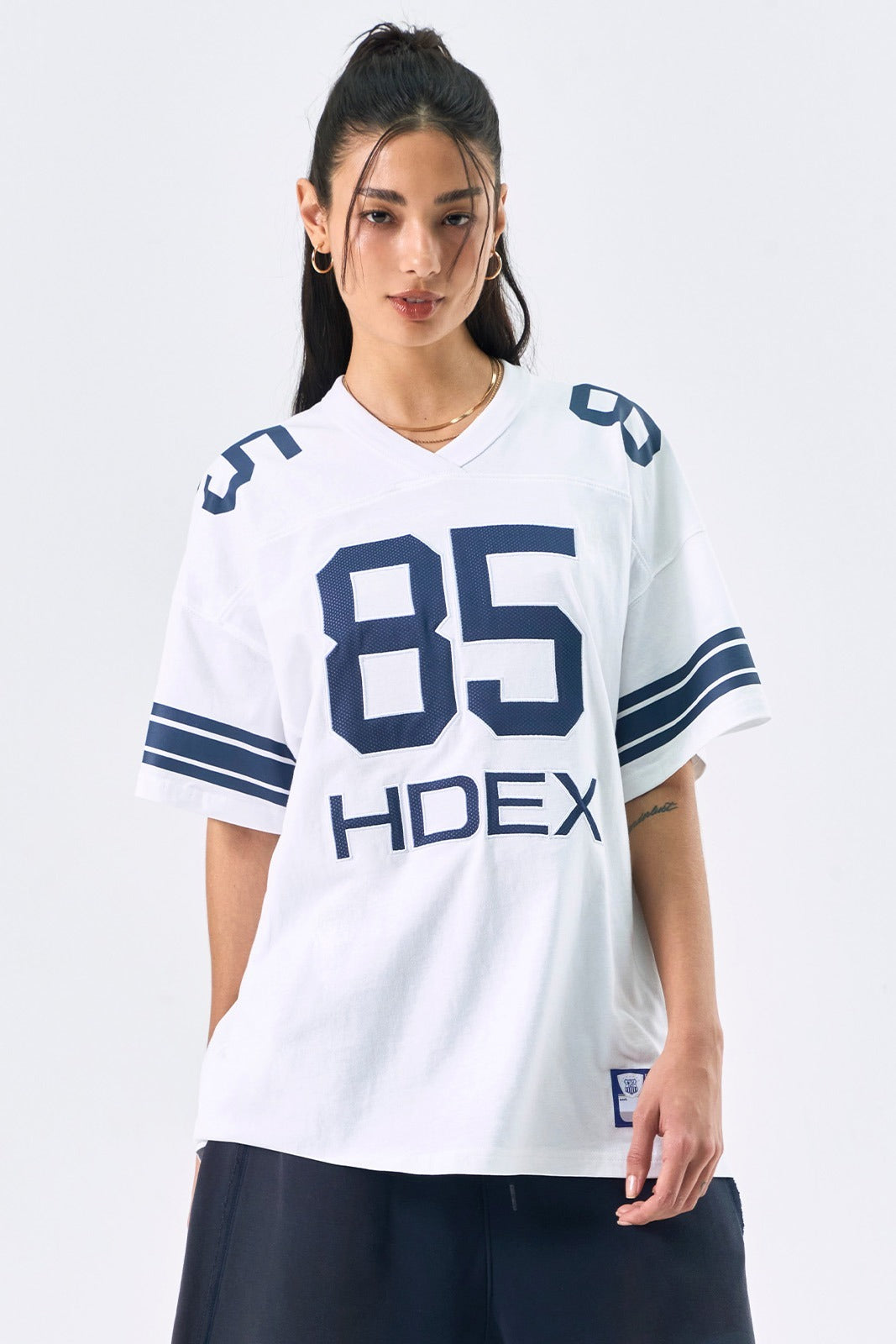 HDEX Womens Over Size Football Short Sleeve White