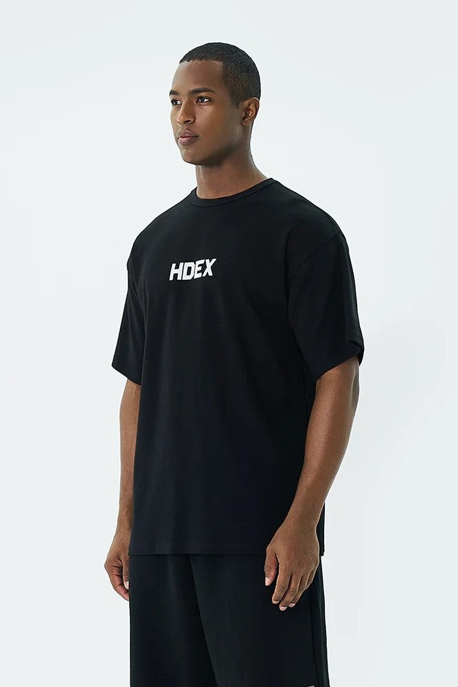 HDEX Baju Korea Olahraga Main Logo Over Fit Sleeve T-Shirt Black Pria Fitness