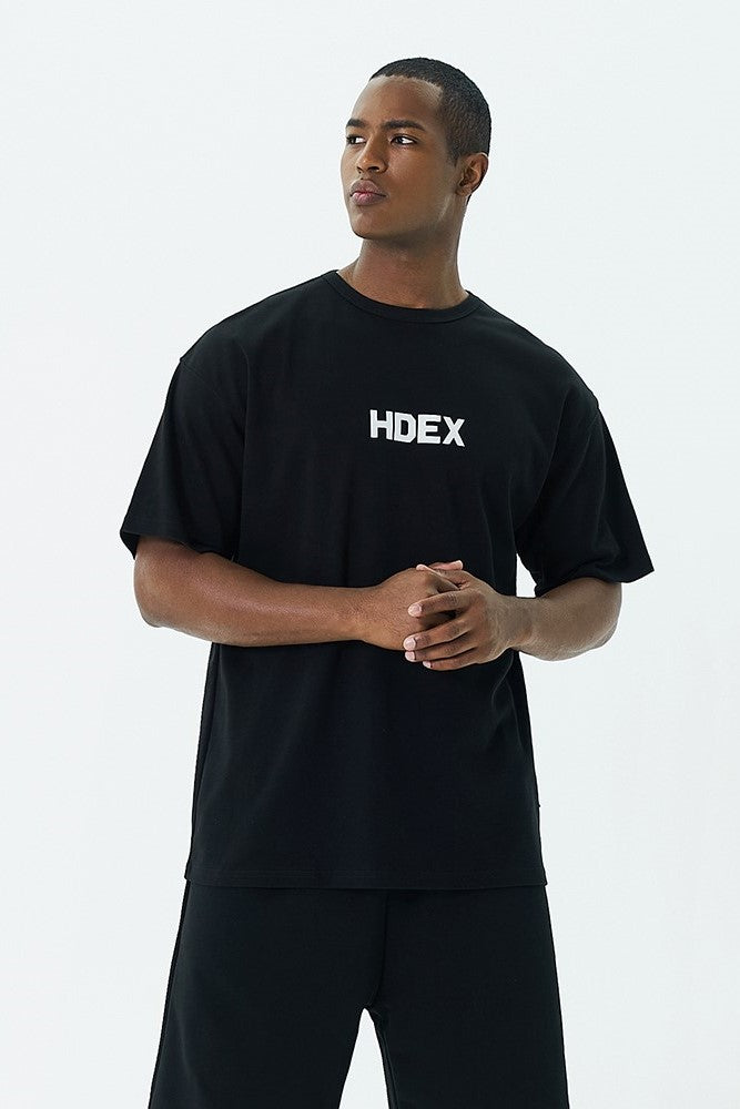 HDEX Baju Korea Olahraga Main Logo Over Fit Sleeve T-Shirt Black Pria Fitness