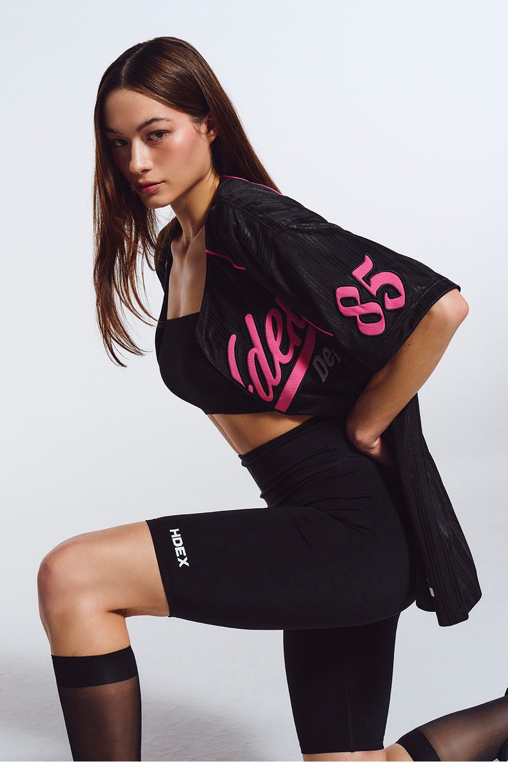 HDEX Baju Korea Olahraga Women`s Team Baseball Jersey Black Wanita Fitness