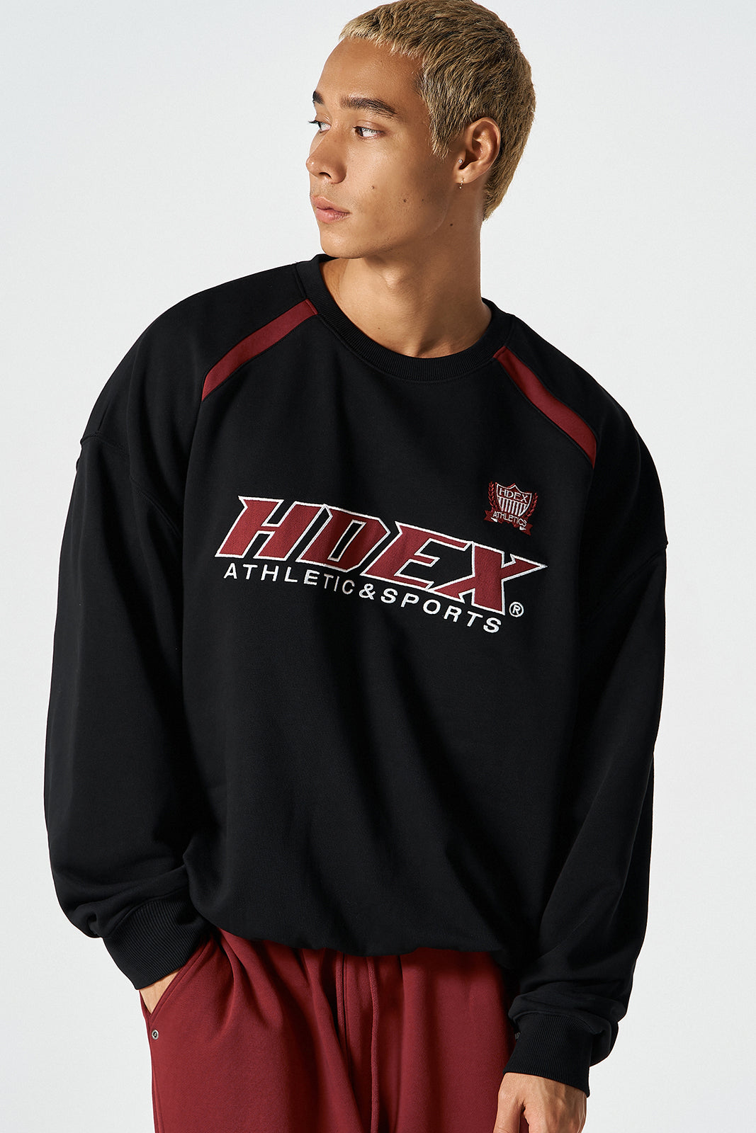 HDEX Origin Baju Korea Olahraga Color Block Sweat Shirt Black Pria Fitness