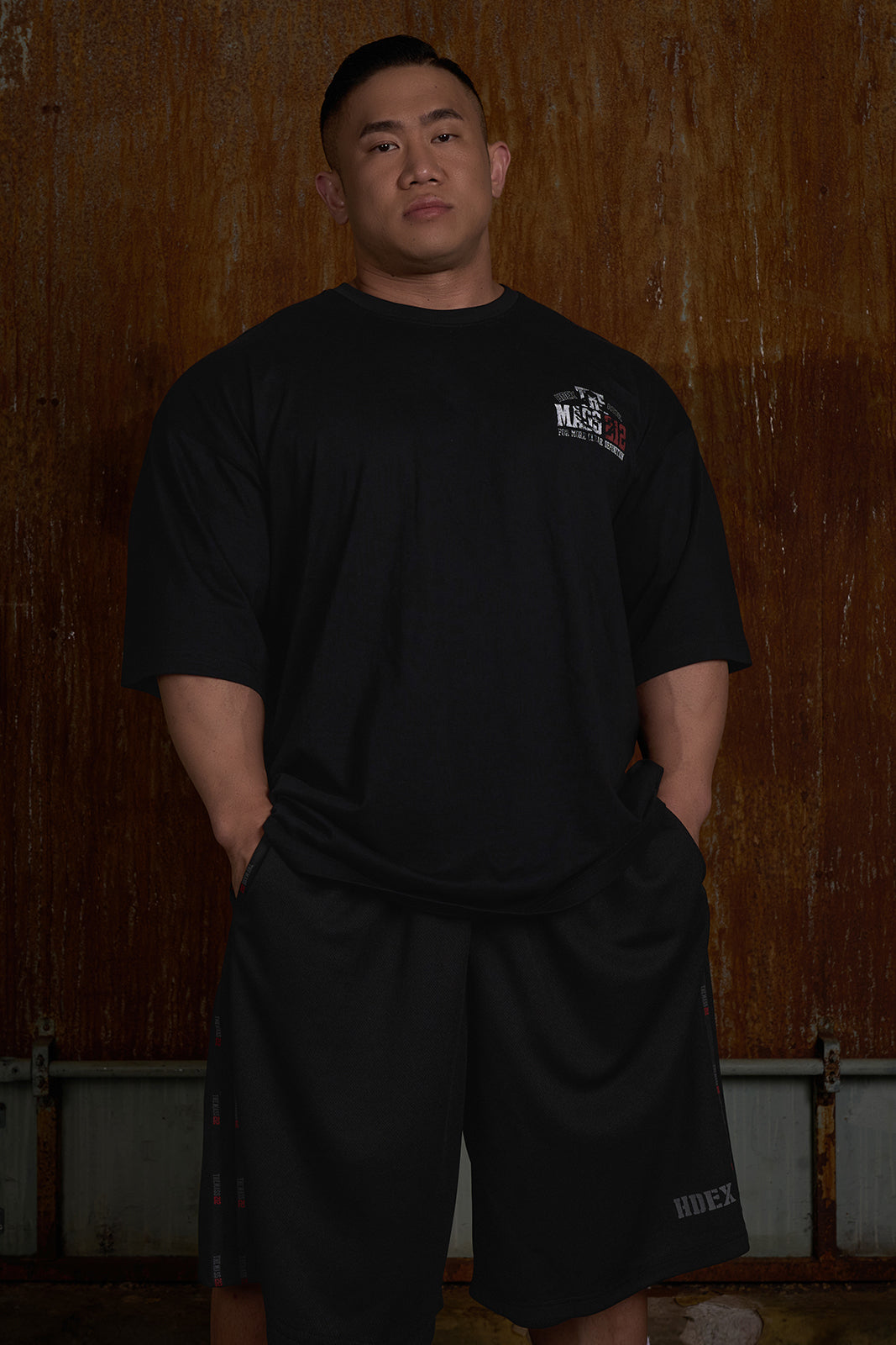 HDEX Celana Korea Olahraga The Mass 212 Tape Mesh Bermuda Shorts Black Pria Fitness