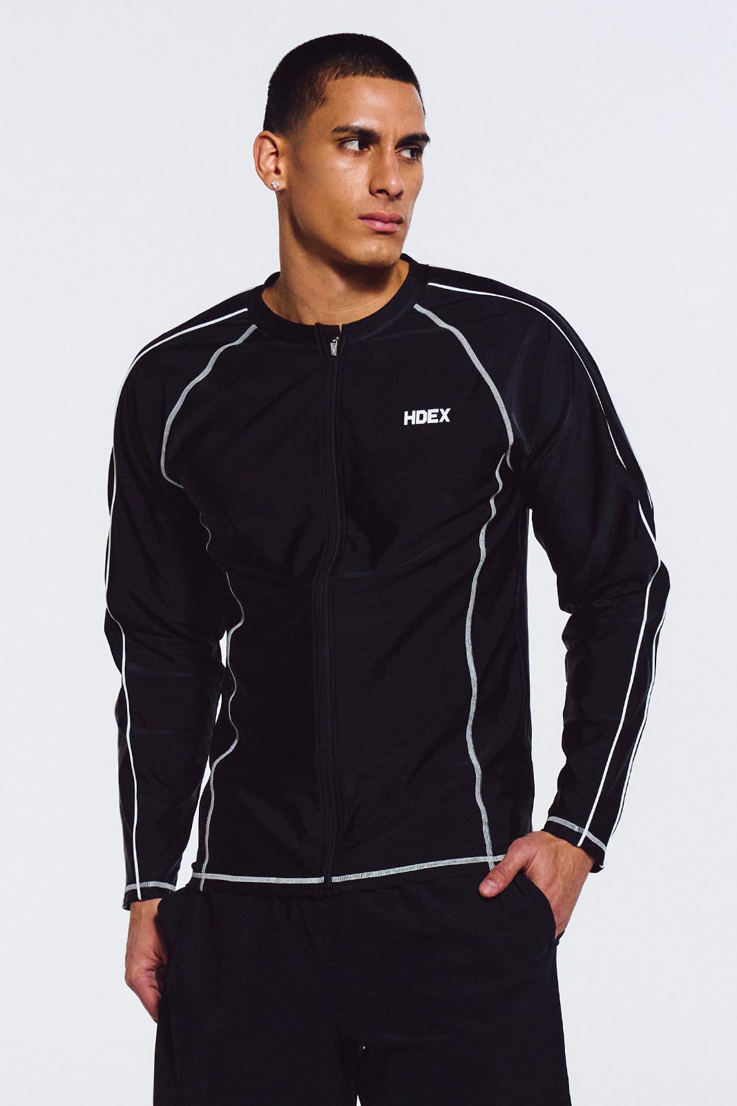 HDEX Aqua Piping Zip-Up Rash Guard Black