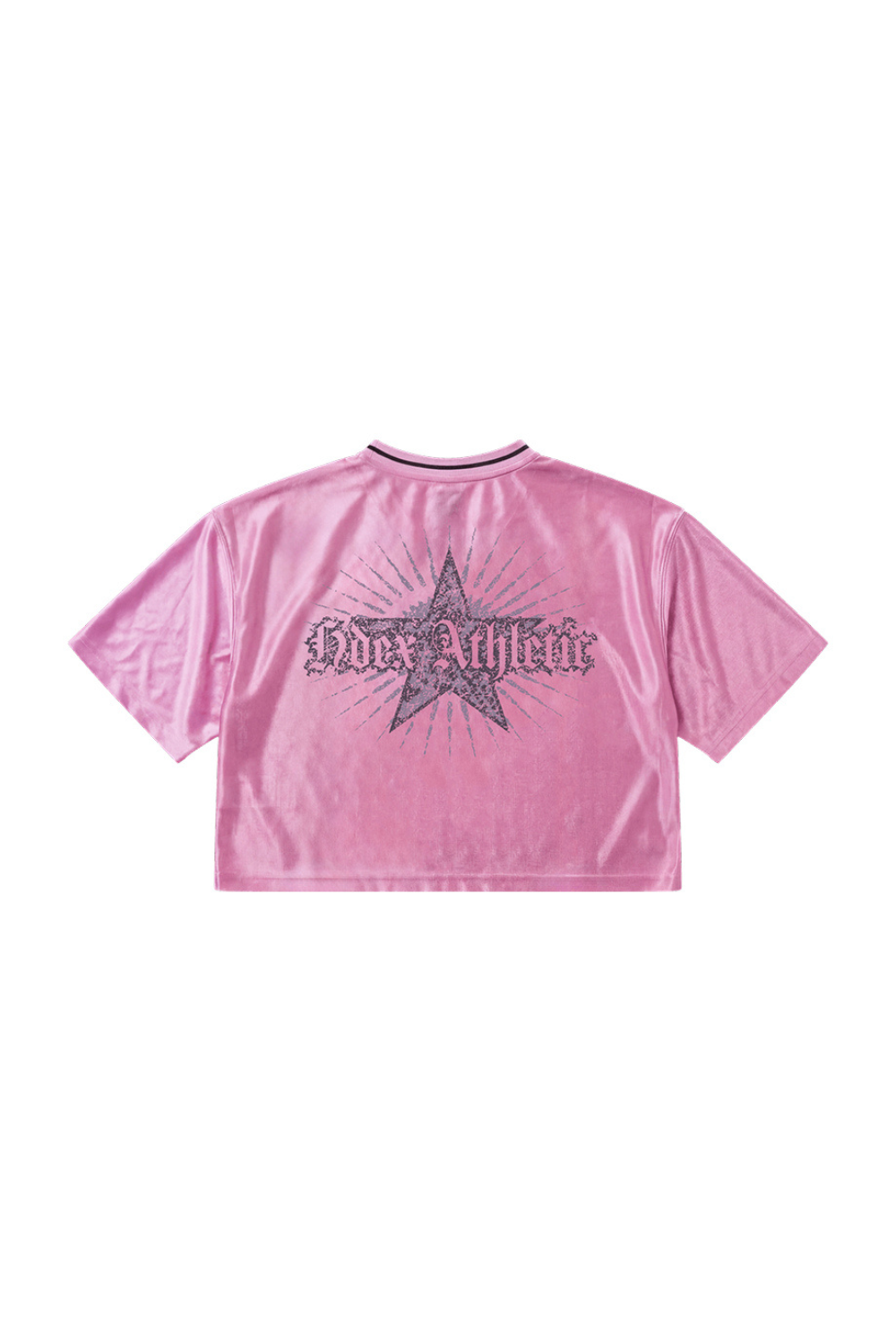 HDEX Baju Korea Olahraga Star Satin Crop Short Sleeve Pink Wanita Fitness