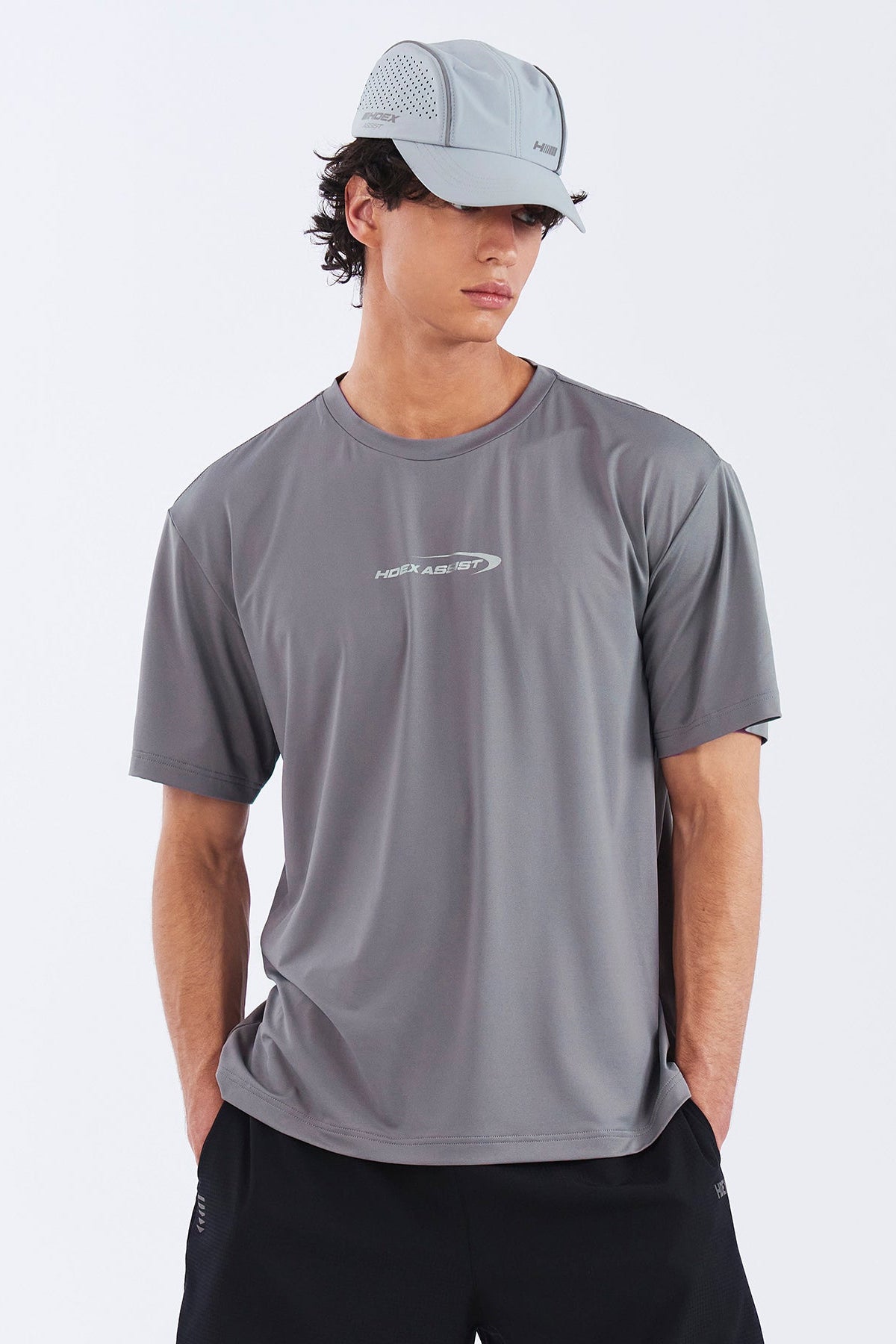 HDEX Baju Korea Olahraga Assist Core Short Sleeve Dark Gray Pria Fitness