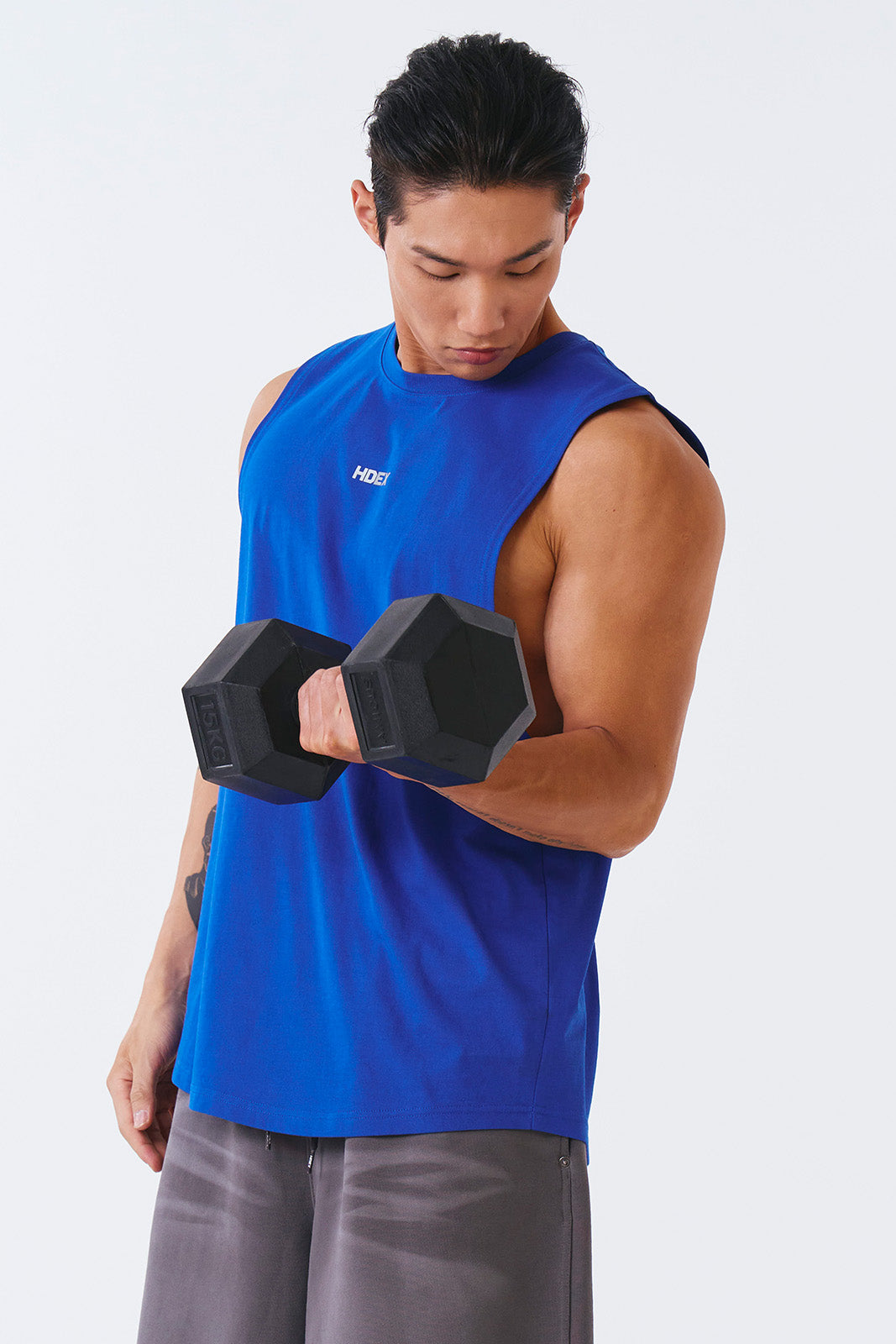 HDEX Silver Main Logo Round Sleeveless Cobalt Blue