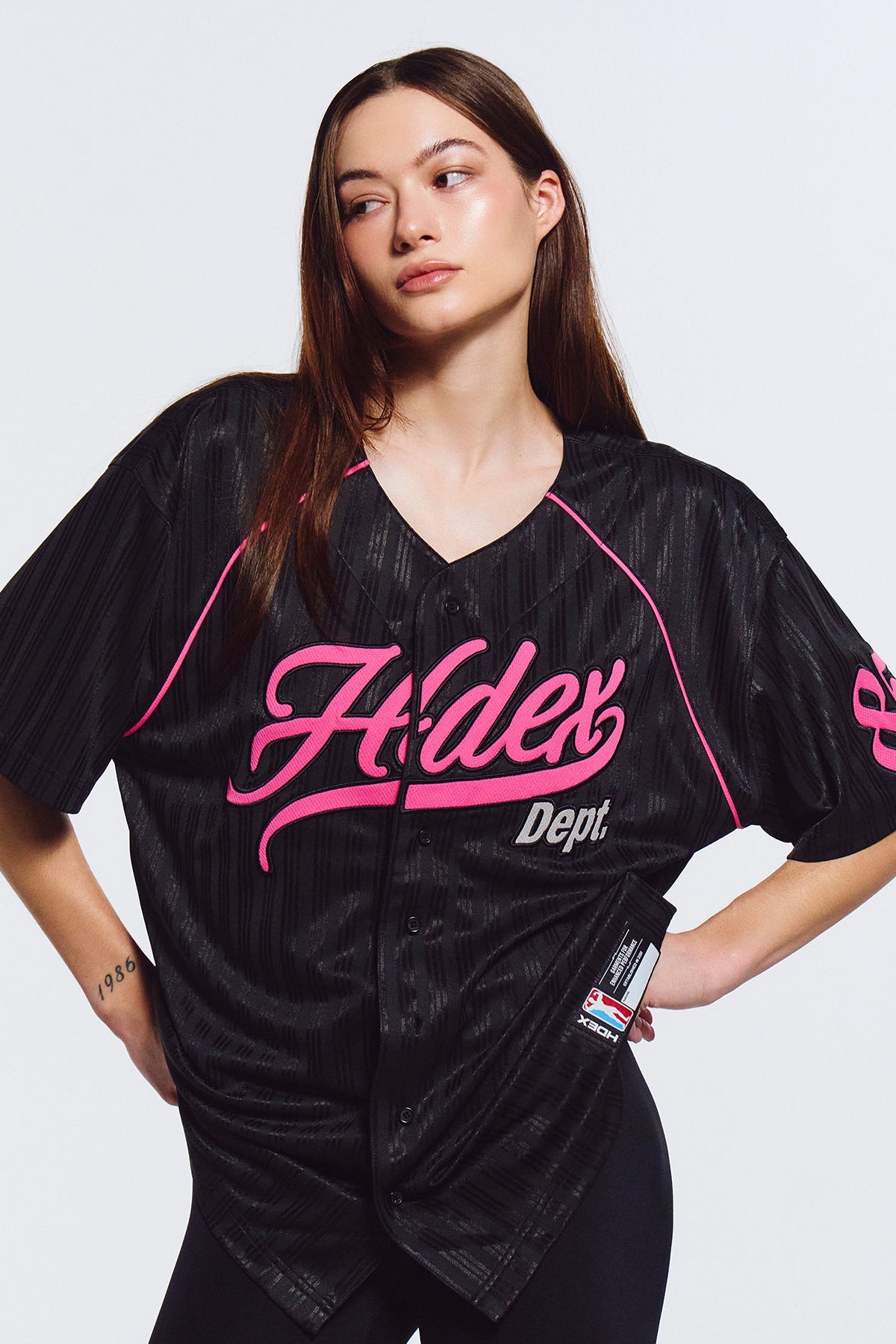 HDEX Baju Korea Olahraga Women`s Team Baseball Jersey Black Wanita Fitness