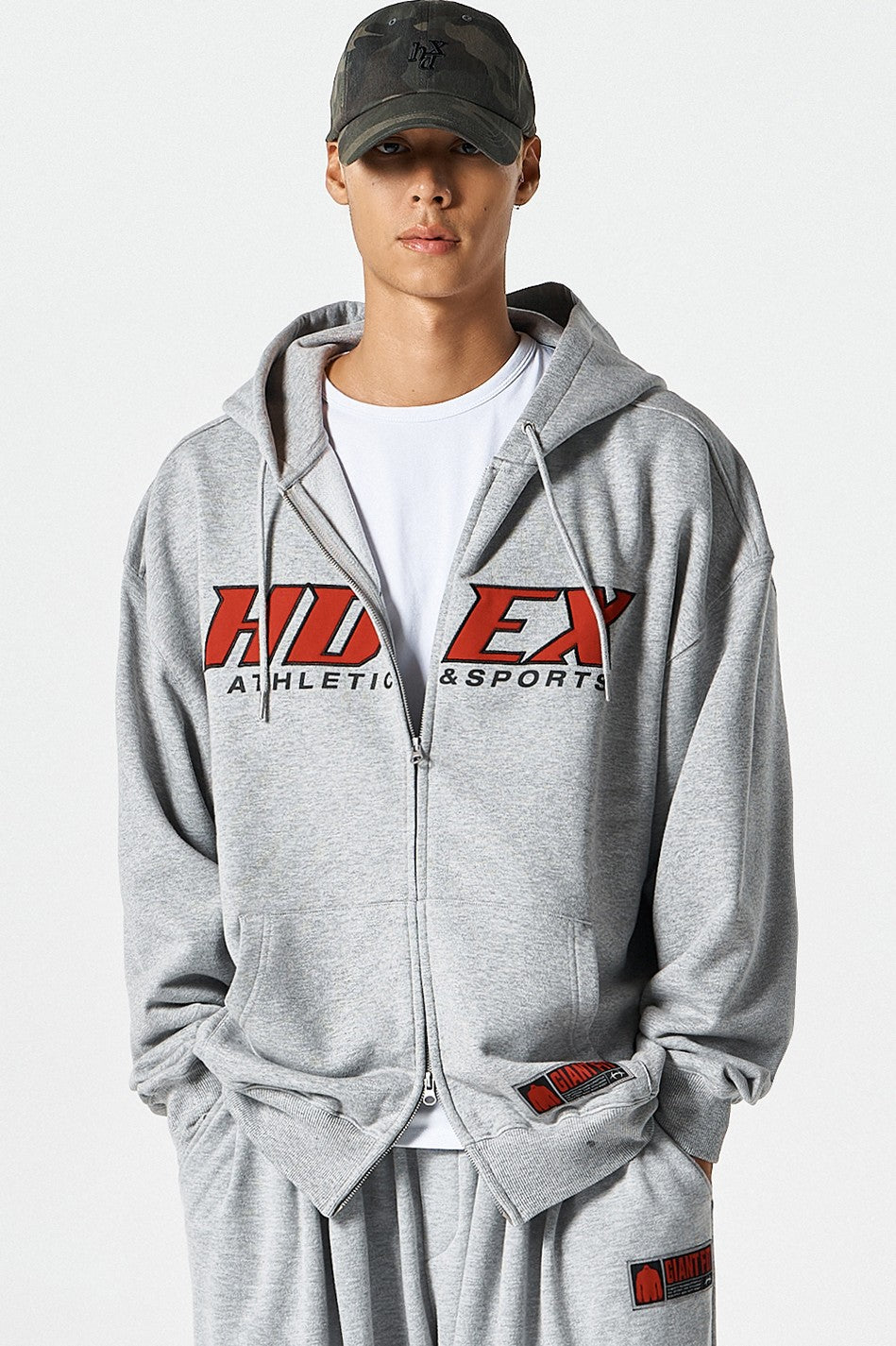 HDEX Baju Korea Olahraga Origin Giant Fit Hoodie Zip-Up Melange Gray Pria Fitness