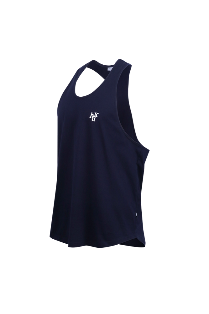 HDEX Baju Korea Olahraga Back Slogan Balance Sleeveless Shirt Dark Navy Pria Fitness