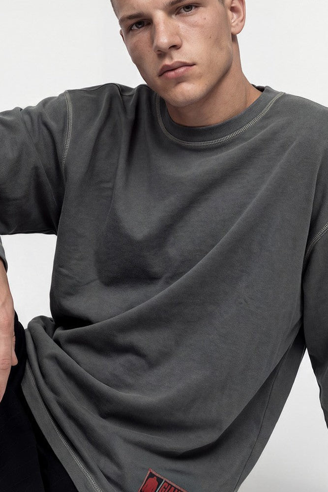 HDEX Baju Korea Olahraga Core Giant Fit Jersey Long Sleeve Charcoal Pria Fitness