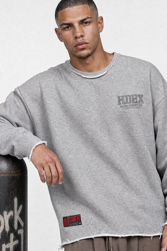 HDEX Baju Korea Olahraga Core Giant Fit Cut-Off Sweatshirt Melange Gray Pria Fitness