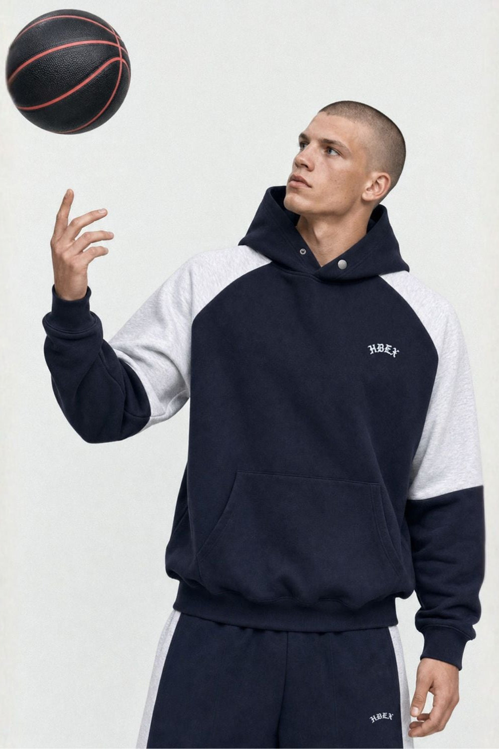 HDEX Baju Korea Olahraga Heroic Shoulder Combi Hoodie Navy Pria Wanita Fitness