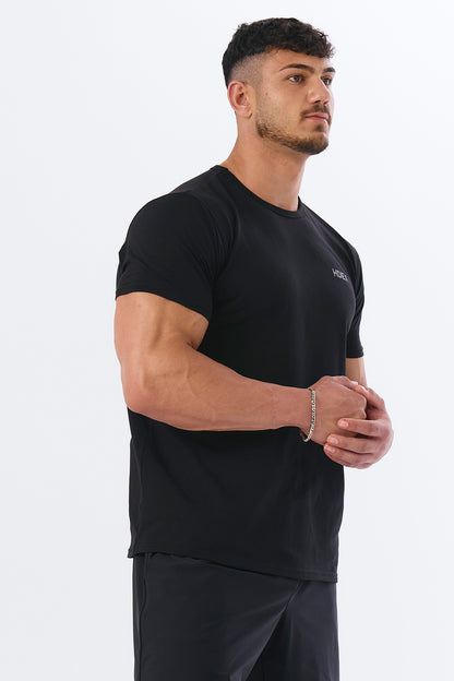 HDEX Baju Korea Olahraga Assist Solid Short Sleeve Black Pria Fitness