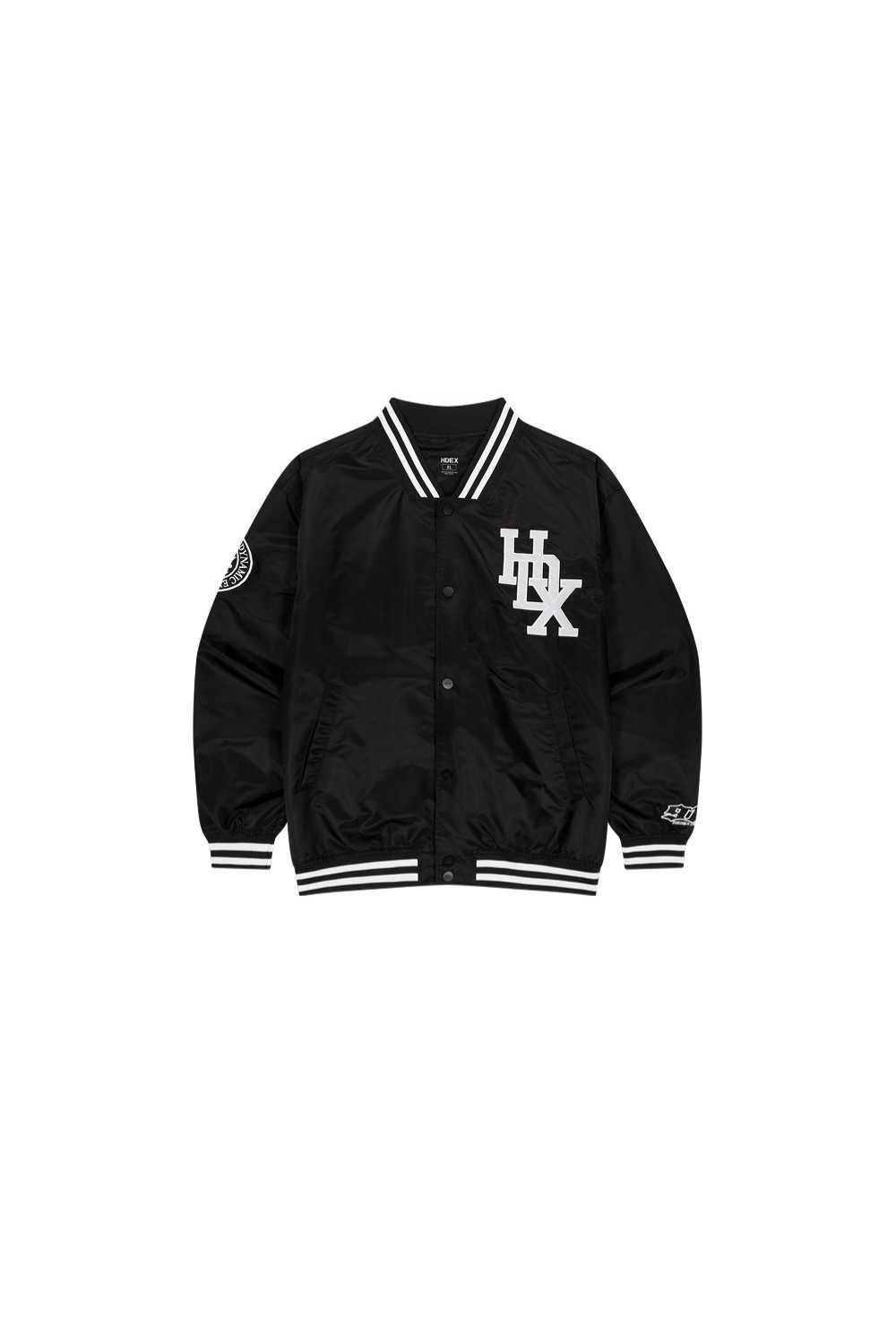 HDEX Baju Korea Olahraga 916 Applique Baseball Jacket Black Pria Fitness