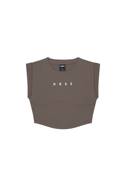 HDEX Baju Korea Olahraga Mild Roll-Up Crop Sleeveless Taupe Wanita Fitness