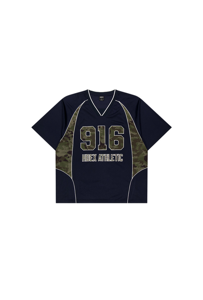 HDEX Baju Korea Olahraga Camo 916 Block Mesh Short Sleeve Navy Pria Fitness