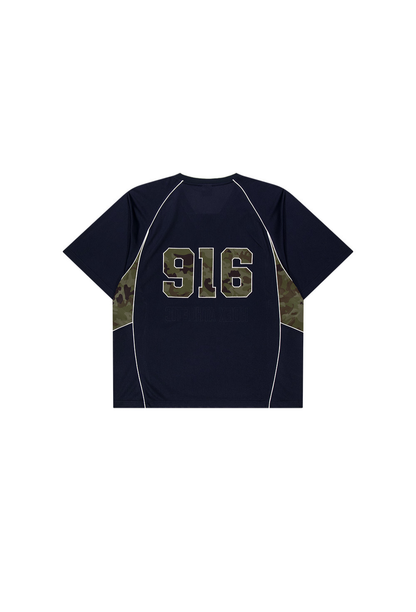 HDEX Baju Korea Olahraga Camo 916 Block Mesh Short Sleeve Navy Pria Fitness