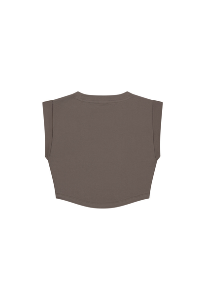 HDEX Baju Korea Olahraga Mild Roll-Up Crop Sleeveless Taupe Wanita Fitness