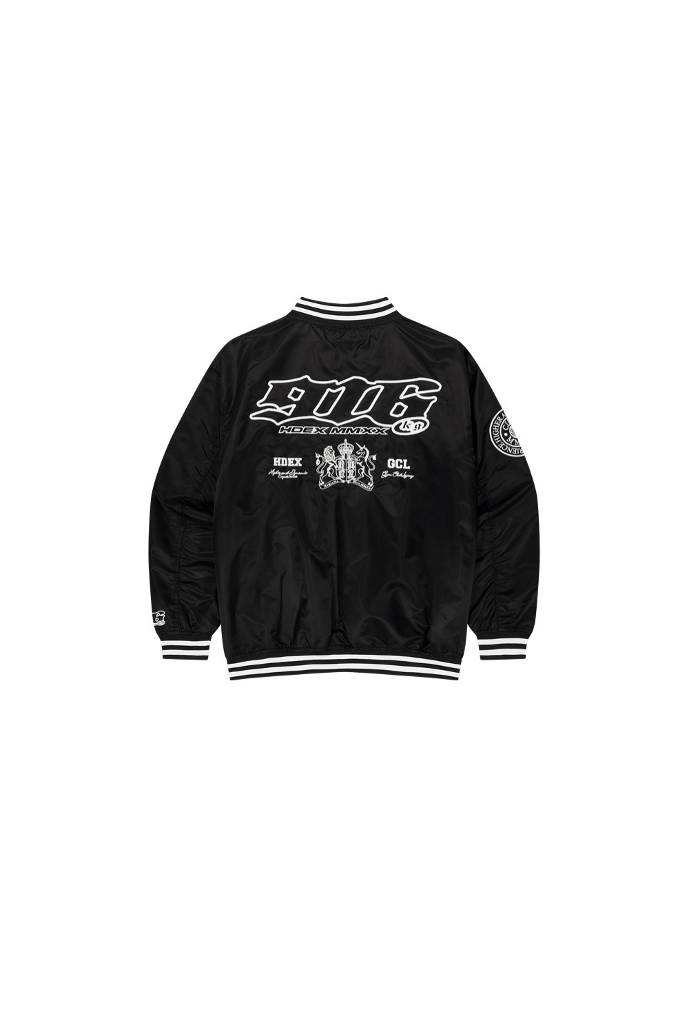 HDEX Baju Korea Olahraga 916 Applique Baseball Jacket Black Pria Fitness