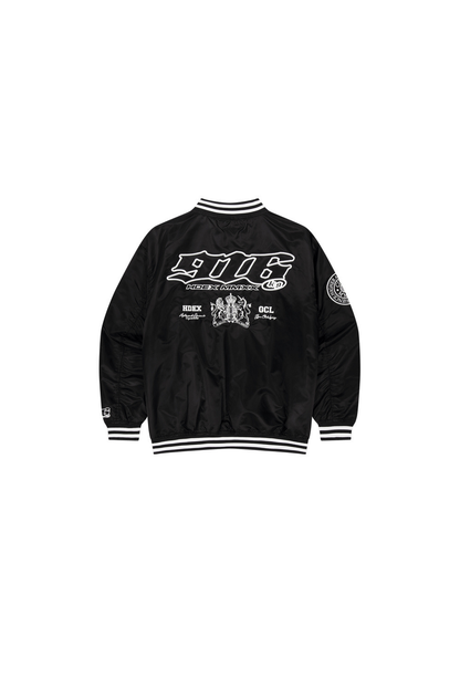 HDEX Baju Korea Olahraga 916 Applique Baseball Jacket Black Pria Fitness