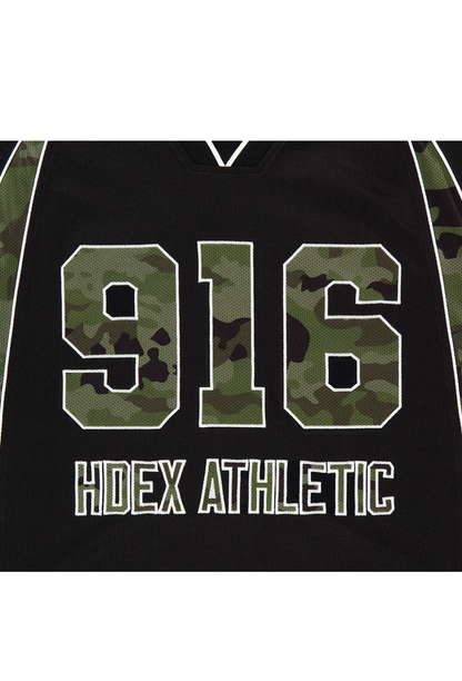 HDEX Baju Korea Olahraga Camo 916 Block Mesh Short Sleeve Black Pria Fitness