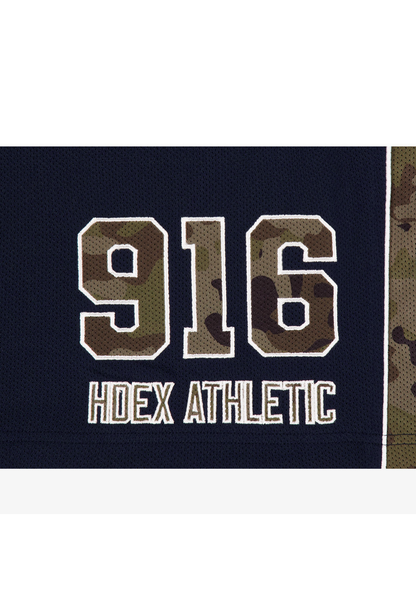 HDEX Celana Korea Olahraga Camo Block Mesh Bermuda Shorts Navy Pria Fitness