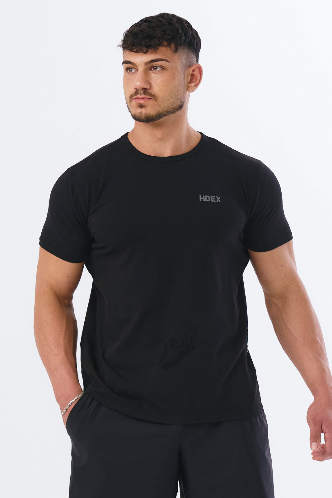 HDEX Baju Korea Olahraga Assist Solid Short Sleeve Black Pria Fitness