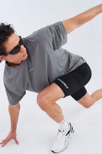 HDEX Baju Korea Olahraga Assist Mesh Mix Short Sleeve Dark Gray Pria Fitness