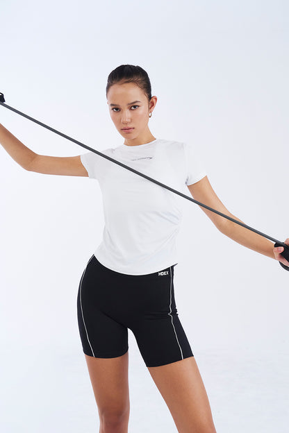 HDEX Baju Korea Olahraga Womens Assist Shirring Short Sleeve White Wanita Fitness