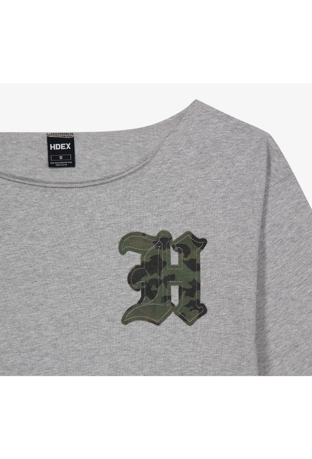 HDEX Baju Korea Olahraga Camo Off-Shoulder Sweatshirt Melange Gray Wanita Fitness