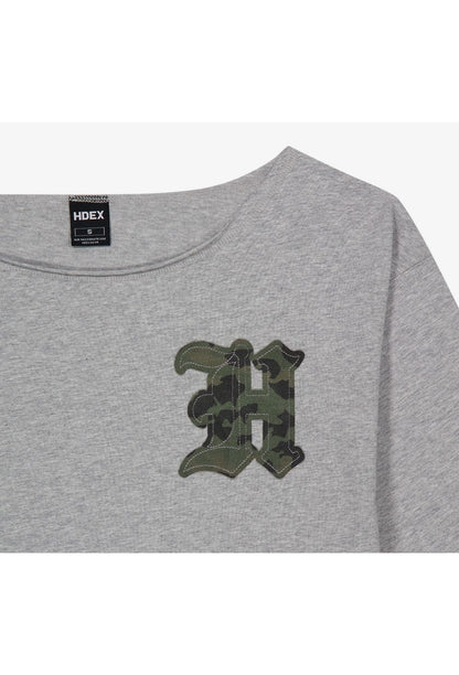 HDEX Baju Korea Olahraga Camo Off-Shoulder Sweatshirt Melange Gray Wanita Fitness