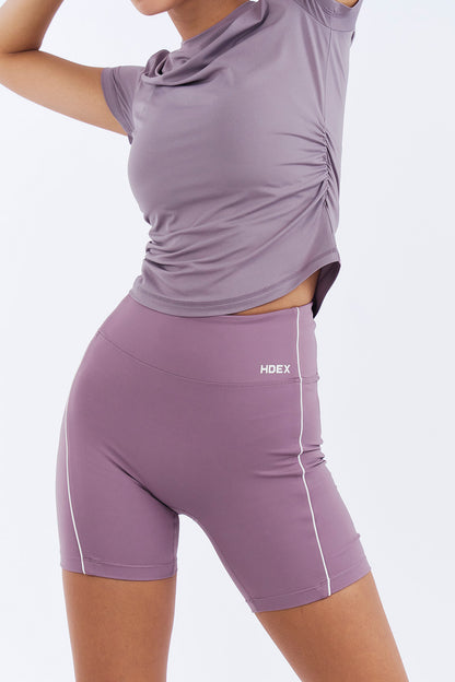 HDEX Baju Korea Olahraga Womens Assist Shirring Short Sleeve Plum Wanita Fitness