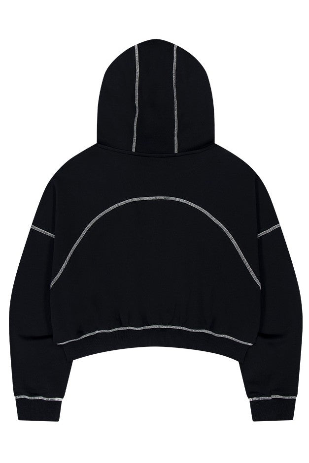 HDEX Baju Korea Olahraga Womens Contrast Stitch Hoodie Zip-Up Black Jaket Wanita Fitness