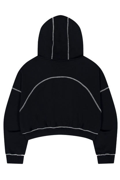 HDEX Baju Korea Olahraga Womens Contrast Stitch Hoodie Zip-Up Black Jaket Wanita Fitness