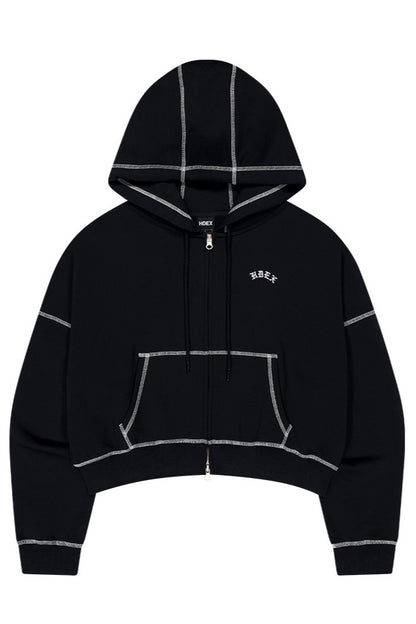 HDEX Baju Korea Olahraga Womens Contrast Stitch Hoodie Zip-Up Black Jaket Wanita Fitness