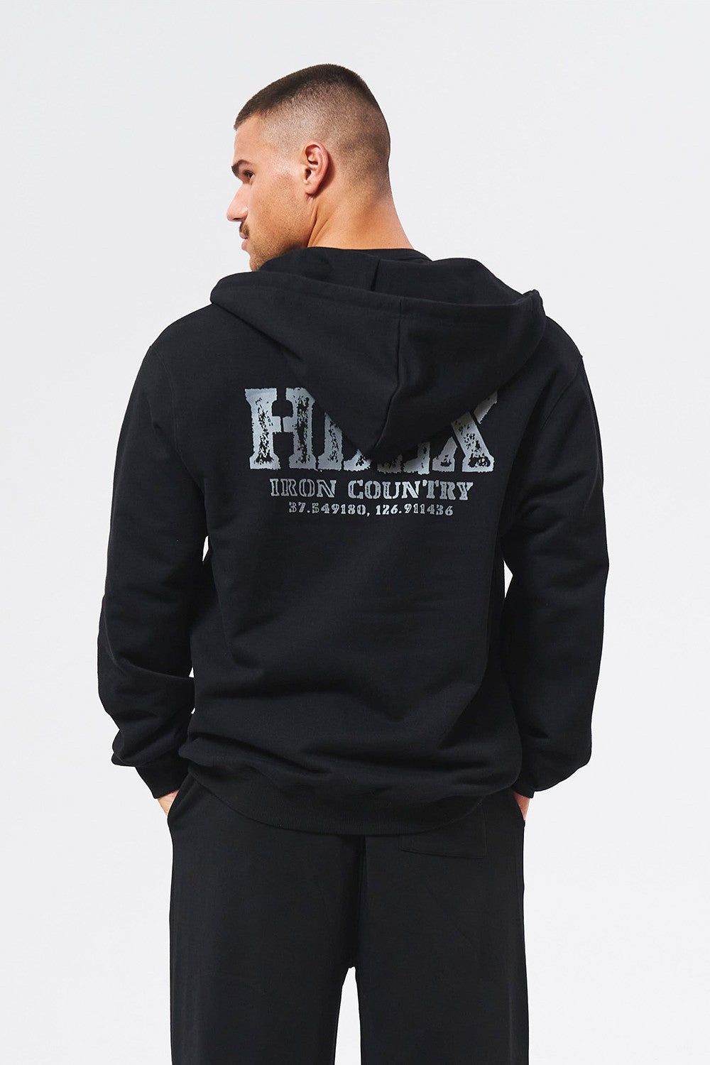 HDEX Baju Korea Olahraga Core Back Logo Hoodie Zip-up Black Jaket Pria fitness