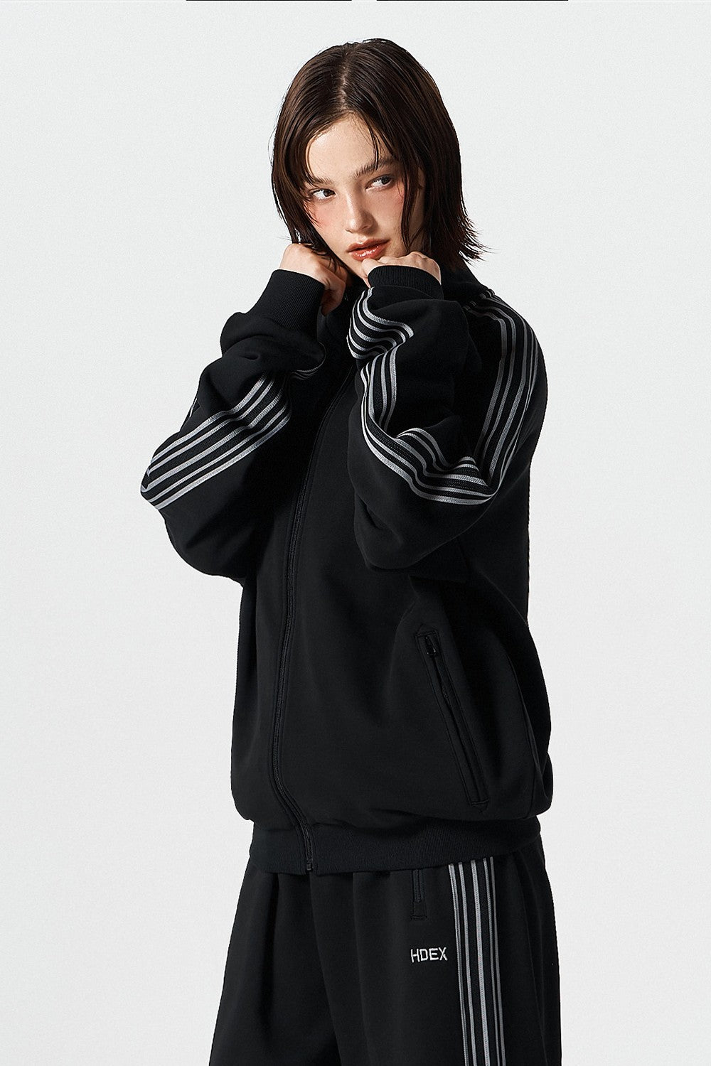 HDEX Baju Korea Olahraga Main Logo Track Jacket Black Jaket Pria Wanita Fitness