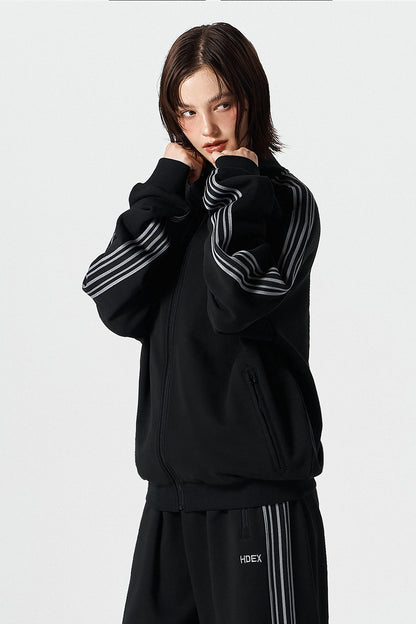 HDEX Baju Korea Olahraga Main Logo Track Jacket Black Jaket Pria Wanita Fitness