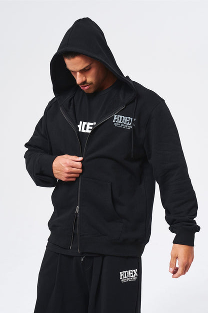 HDEX Baju Korea Olahraga Core Back Logo Hoodie Zip-up Black Jaket Pria fitness