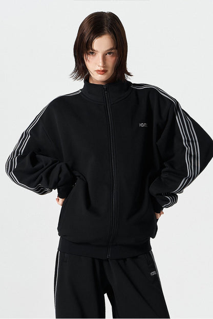 HDEX Baju Korea Olahraga Main Logo Track Jacket Black Jaket Pria Wanita Fitness