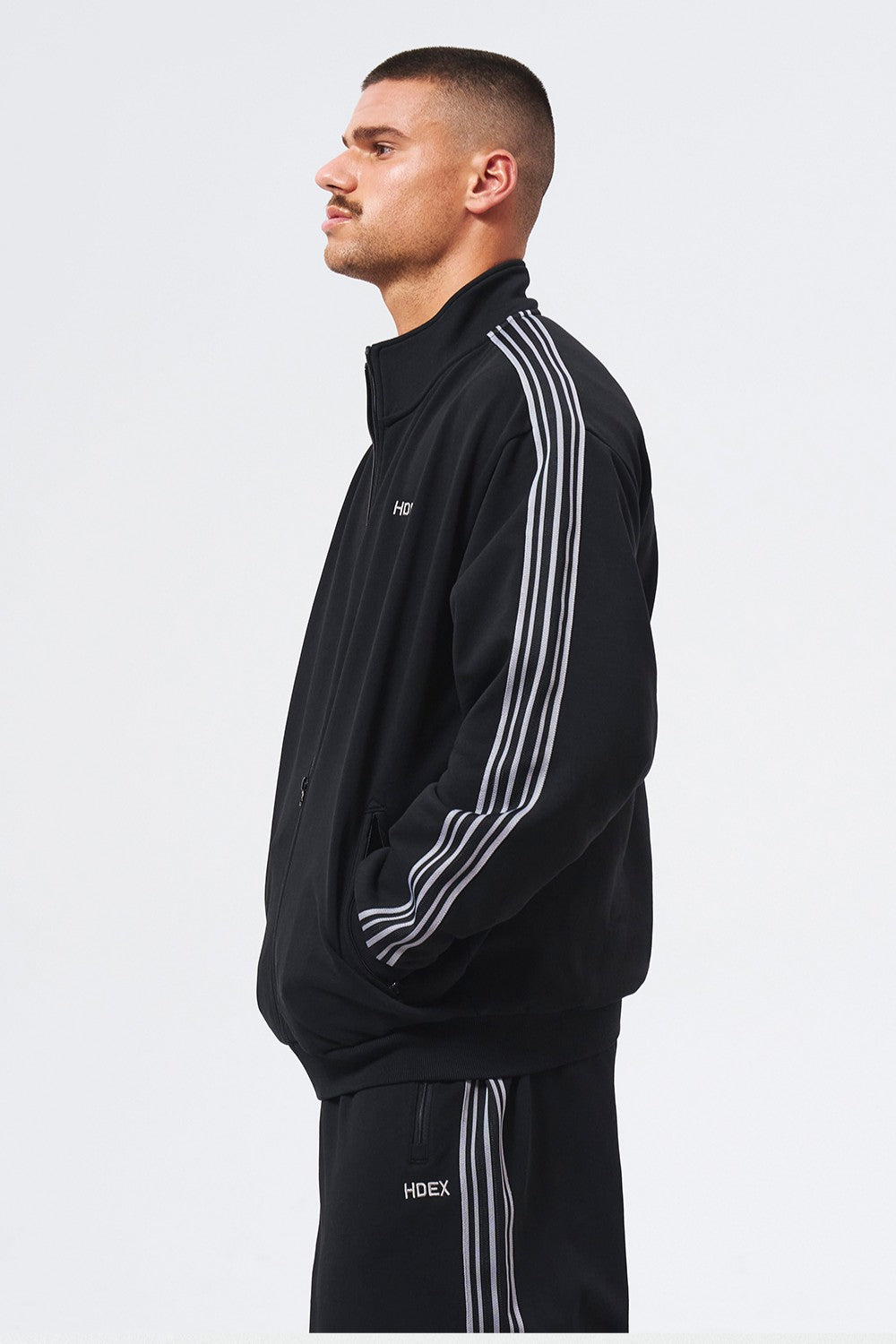 HDEX Baju Korea Olahraga Main Logo Track Jacket Black Jaket Pria Wanita Fitness