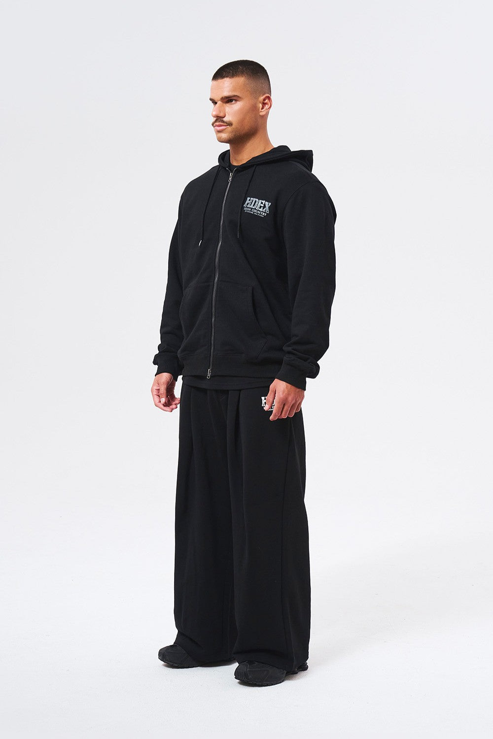 HDEX Baju Korea Olahraga Core Back Logo Hoodie Zip-up Black Jaket Pria fitness