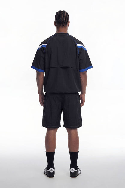 HDEX Baju Korea Olahraga Sporty Color Block Half Jersey Short Sleeve Black Pria Fitness