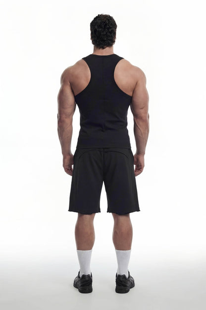 HDEX Baju Korea Olahraga Essential Cut Line Body Fit Tank Black Pria Fitness