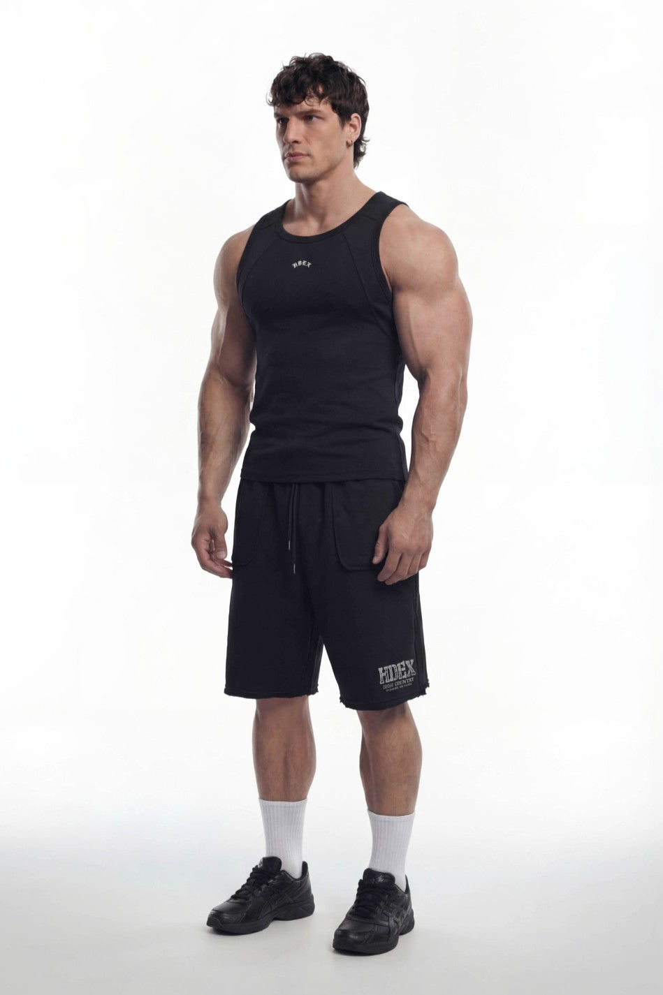 HDEX Baju Korea Olahraga Essential Cut Line Body Fit Tank Black Pria Fitness
